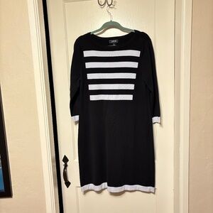 Lands End Navy Knit Dress with Light Blue Stripes, Size L